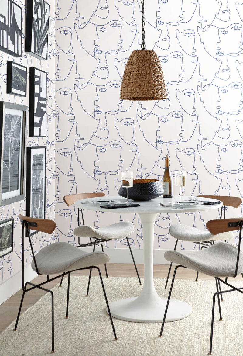 media image for Pablo Portraits Peel & Stick Wallpaper in Blue from the Risky Business III Collection by York Wallcoverings 262