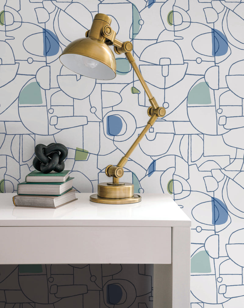 media image for Fauvist Peel & Stick Wallpaper in Blue and Green from the Risky Business III Collection by York Wallcoverings 253