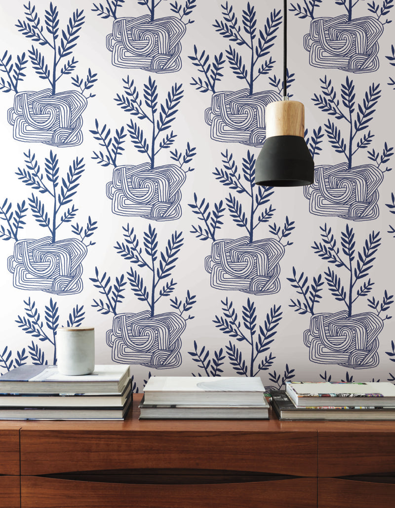 media image for Seedlings Peel & Stick Wallpaper in Blue from the Risky Business III Collection by York Wallcoverings 270