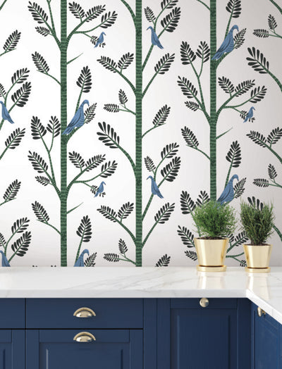 product image for Aviary Branch Peel & Stick Wallpaper in Blue and Green from the Risky Business III Collection by York Wallcoverings 33