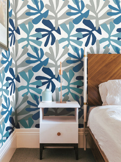 product image for Kinetic Tropical Peel & Stick Wallpaper in Blue and Grey from the Risky Business III Collection by York Wallcoverings 19