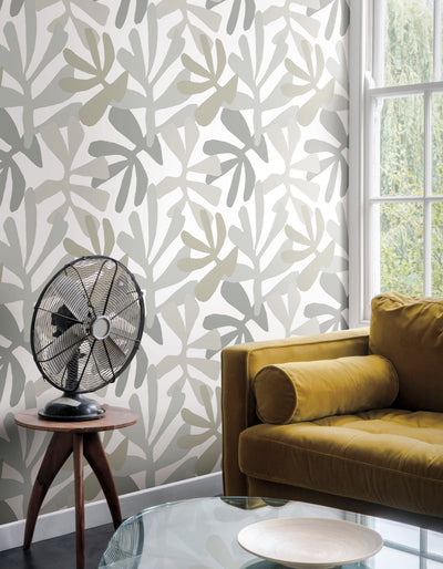 product image for Kinetic Tropical Peel & Stick Wallpaper in Grey and Beige from the Risky Business III Collection by York Wallcoverings 52