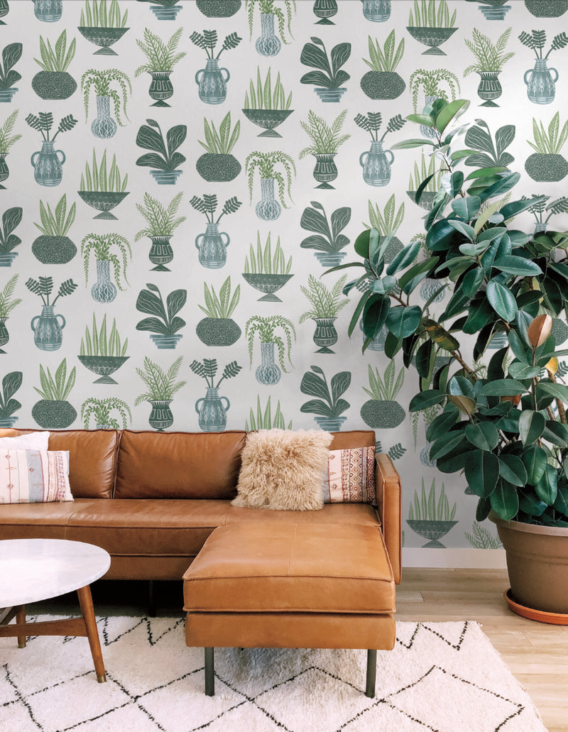 media image for Plant Party Peel & Stick Wallpaper in Green from the Risky Business III Collection by York Wallcoverings 291