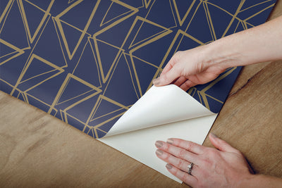 product image for Love Triangles Peel & Stick Wallpaper in Blue and Gold from the Risky Business III Collection by York Wallcoverings 28