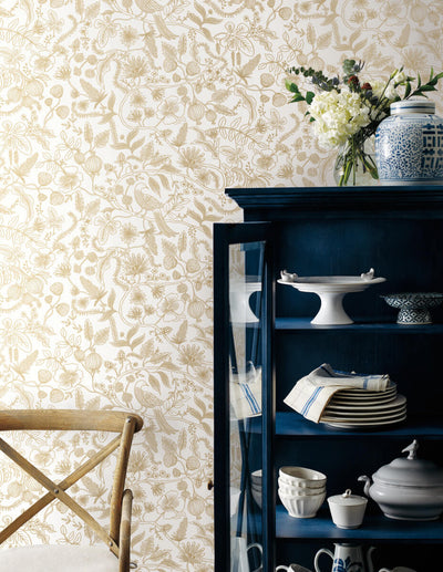 product image for Aviary Peel & Stick Wallpaper in Off White/Gold by York Wallcoverings 63