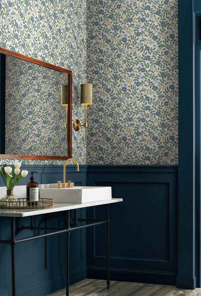 media image for Primrose Peel & Stick Wallpaper in Blue/Off White by York Wallcoverings 246