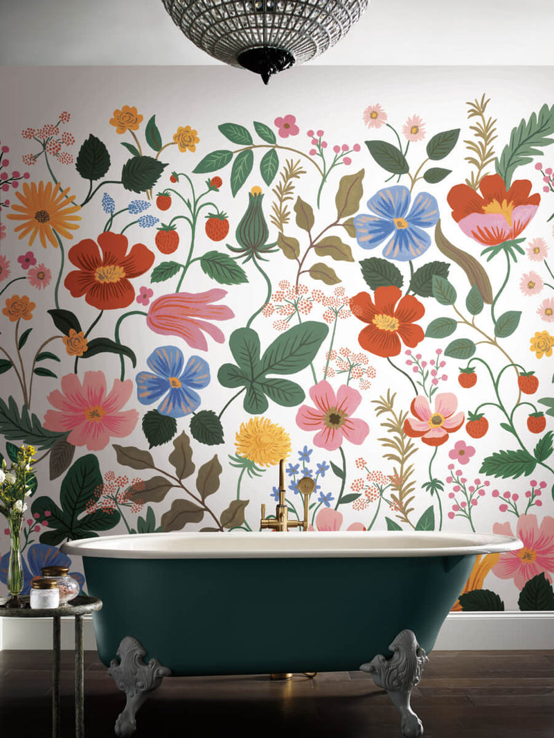 media image for Strawberry Fields Peel & Stick Wall Mural in White/Green by York Wallcoverings 292