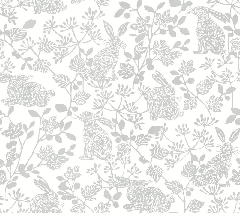 media image for Botanical Bunnies Grey Peel & Stick Wallpaper by York Wallcoverings 235