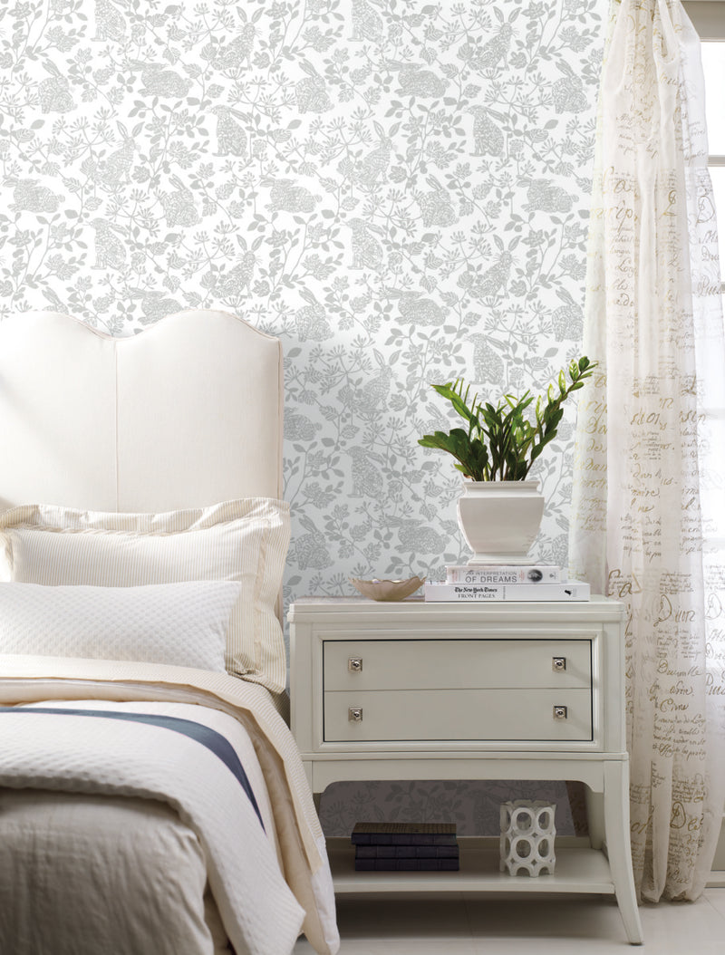 media image for Botanical Bunnies Grey Peel & Stick Wallpaper by York Wallcoverings 264