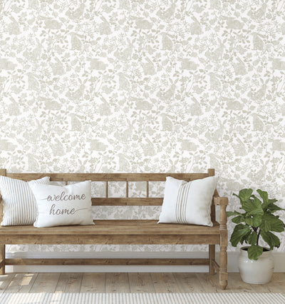 product image for Botanical Bunnies Beige Peel & Stick Wallpaper by York Wallcoverings 4