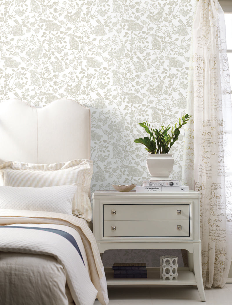 media image for Botanical Bunnies Beige Peel & Stick Wallpaper by York Wallcoverings 266