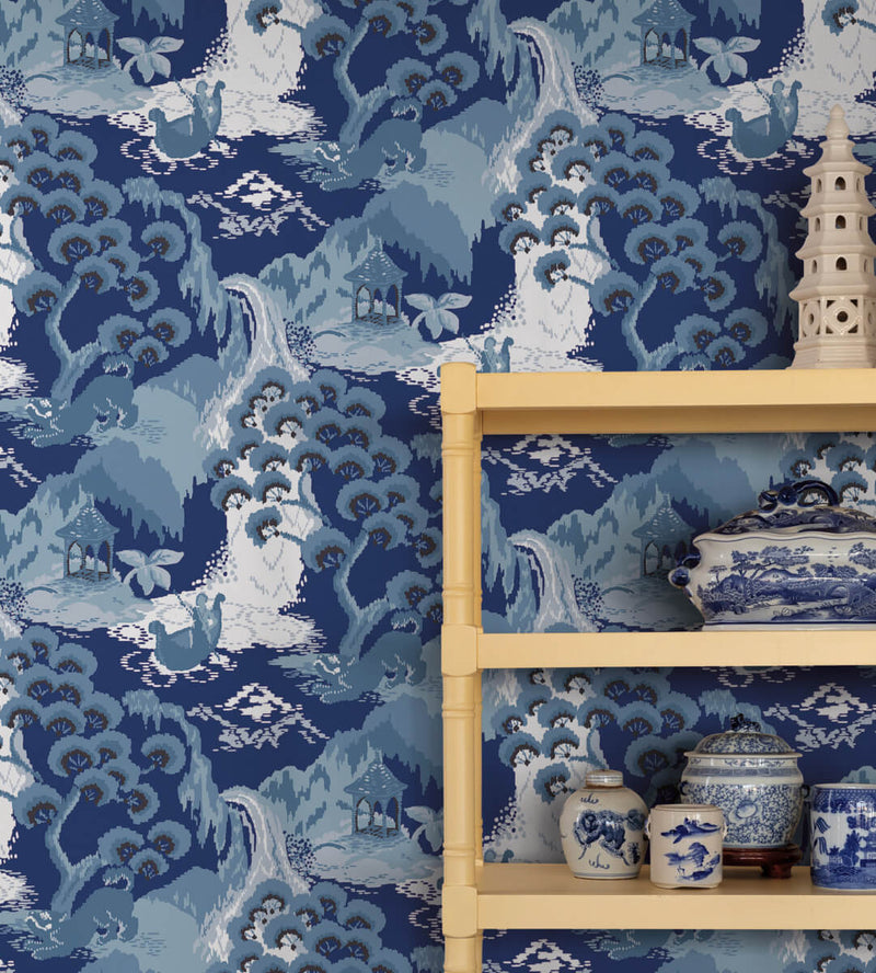 media image for Old Peking Navy Blue Peel & Stick Wallpaper from the Madcap Cottage Collection by York Wallcoverings 266