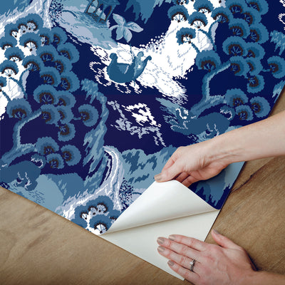 product image for Old Peking Navy Blue Peel & Stick Wallpaper from the Madcap Cottage Collection by York Wallcoverings 10