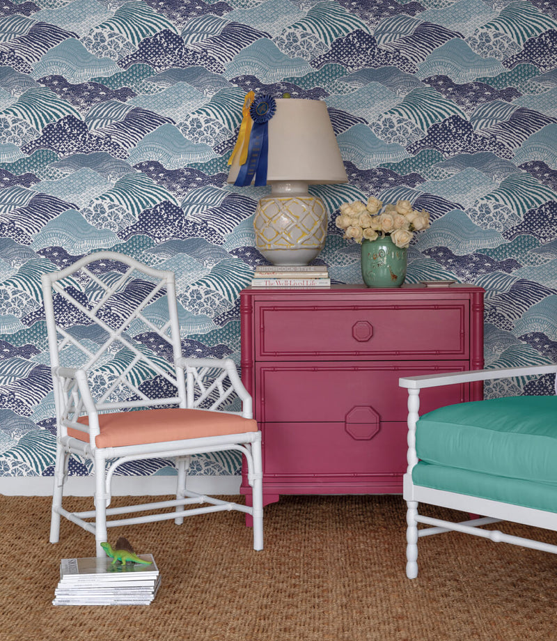 media image for Shangri-La Navy Blue Peel & Stick Wallpaper from the Madcap Cottage Collection by York Wallcoverings 280