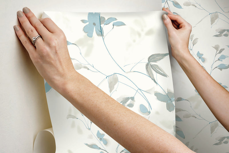 media image for Linden Flower Spa Blue Peel & Stick Wallpaper by Candice Olson 213