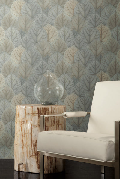 product image for Leaf Concerto Blue/Taupe Peel & Stick Wallpaper by Candice Olson 80