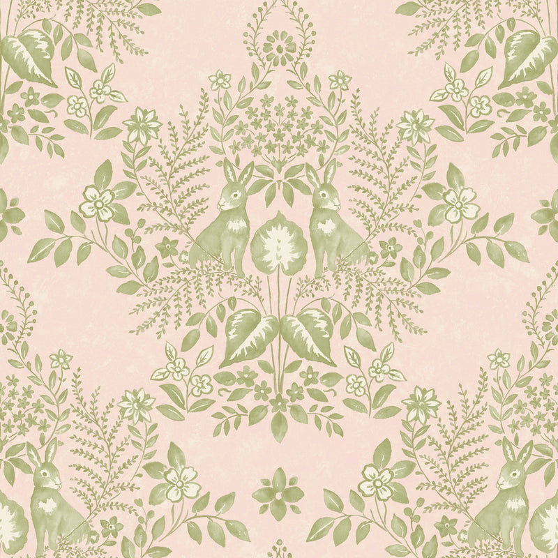 media image for Cottontail Toile Peel & Stick Wallpaper in Pink/Chartreuse 259