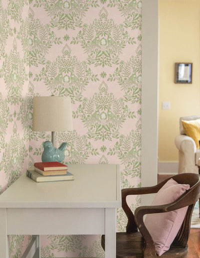 product image for Cottontail Toile Peel & Stick Wallpaper in Pink/Chartreuse 57