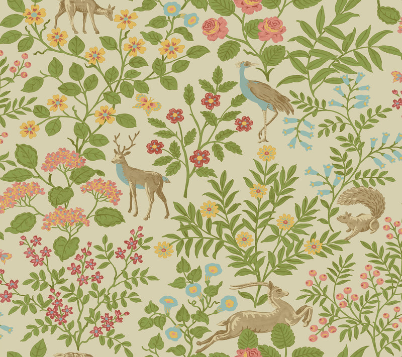 media image for Woodland Floral Peel & Stick Wallpaper in Linen 232