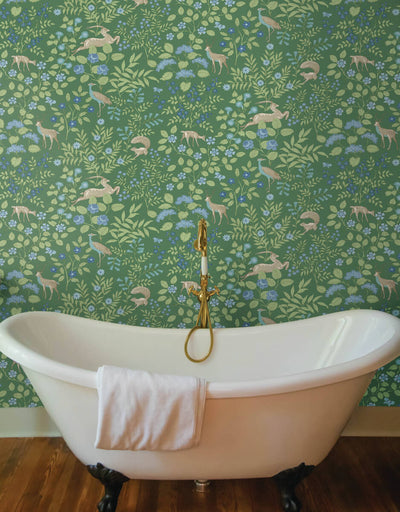 product image for Woodland Floral Peel & Stick Wallpaper in Meadow Green 5