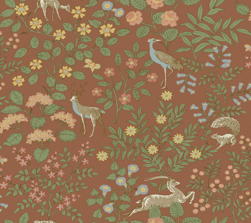 media image for Woodland Floral Peel & Stick Wallpaper in Rust 231