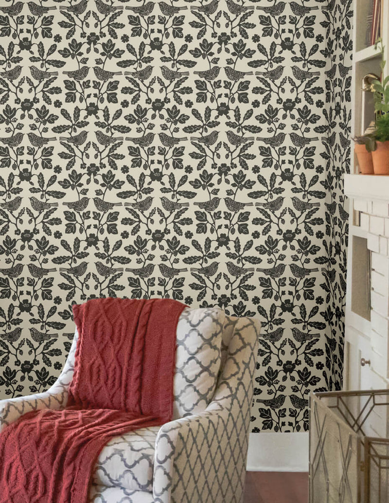 media image for Sparrow & Oak Peel & Stick Wallpaper in Linen/Charcoal 210