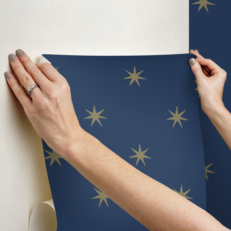 media image for Star Splendor Peel & Stick Wallpaper in Navy/Metallic Gold 293