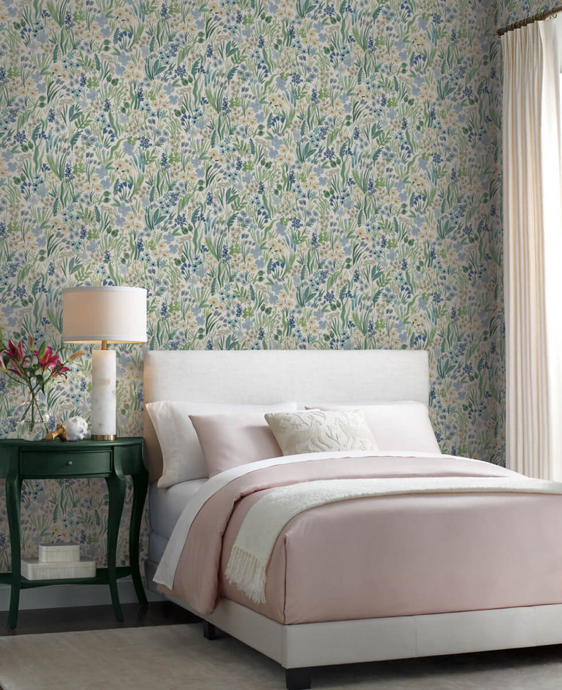 Shop Lea Indigo Peel & Stick Wallpaper by York Wallcoverings | Burke Decor