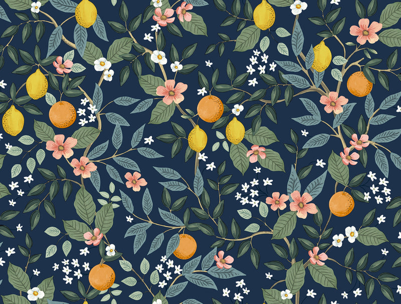 media image for Citrus Grove Navy Peel & Stick Wallpaper by York Wallcoverings 295