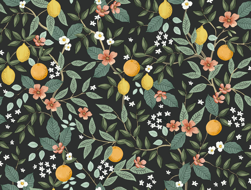 media image for sample citrus grove black peel and stick wallpaper by york wallcoverings 1 235