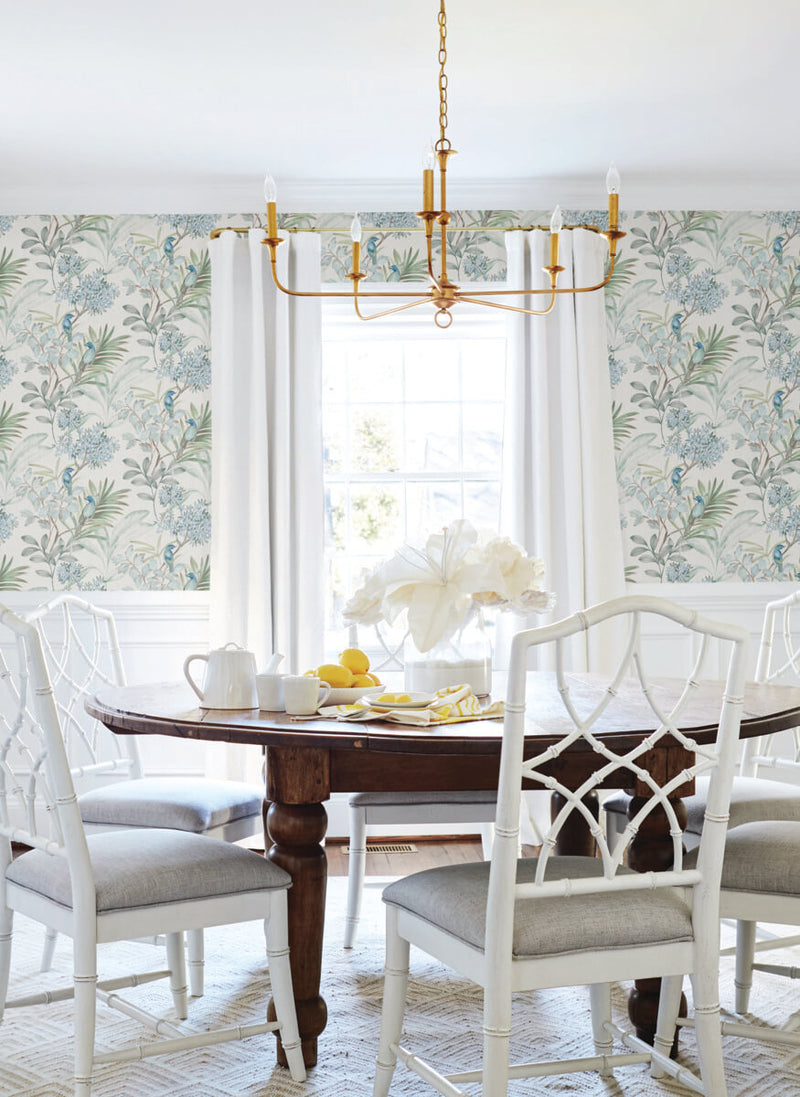 media image for Handpainted Songbird Peel & Stick Wallpaper in Turquiose 270