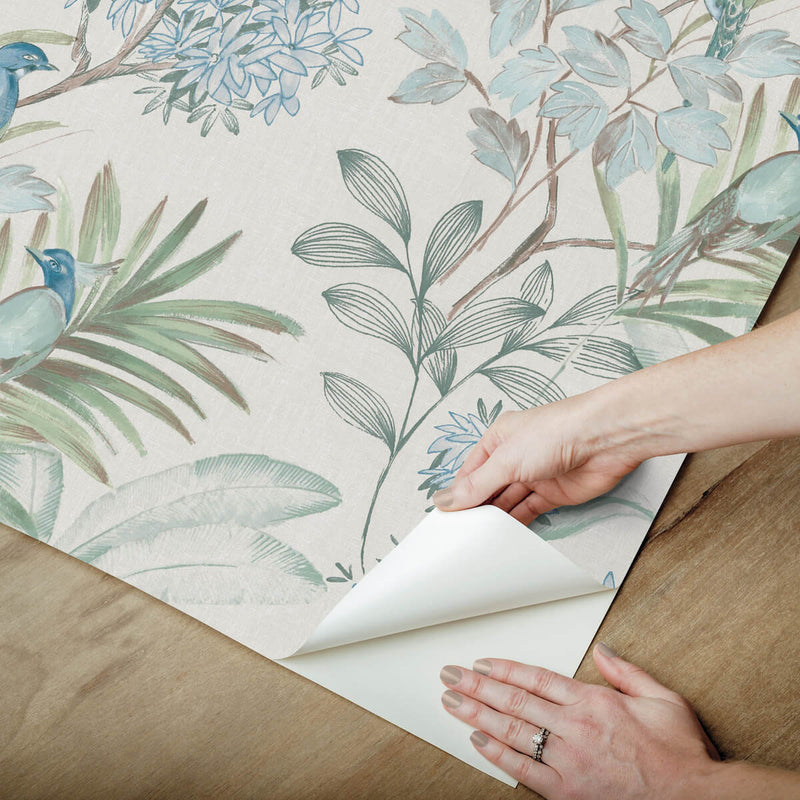 media image for Handpainted Songbird Peel & Stick Wallpaper in Turquiose 280