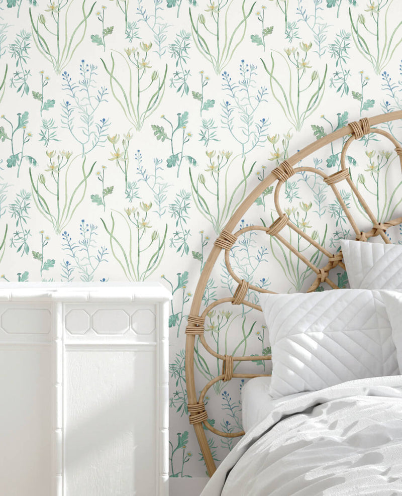 media image for Alpine Botanical Peel & Stick Wallpaper in Blue 291