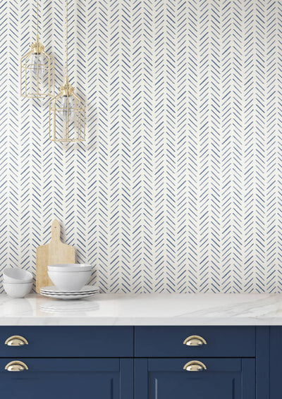 product image for Painted Herringbone Peel & Stick Wallpaper in Navy 50