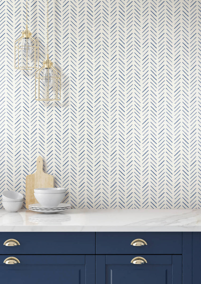 media image for Painted Herringbone Peel & Stick Wallpaper in Navy 281