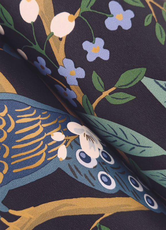 media image for Peacock Garden Peel & Stick Wallpaper in Navy 228