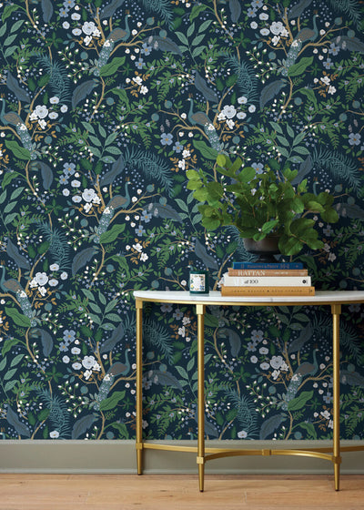 product image for Peacock Garden Peel & Stick Wallpaper in Navy 45