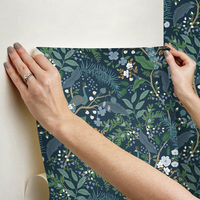 product image for Peacock Garden Peel & Stick Wallpaper in Navy 5