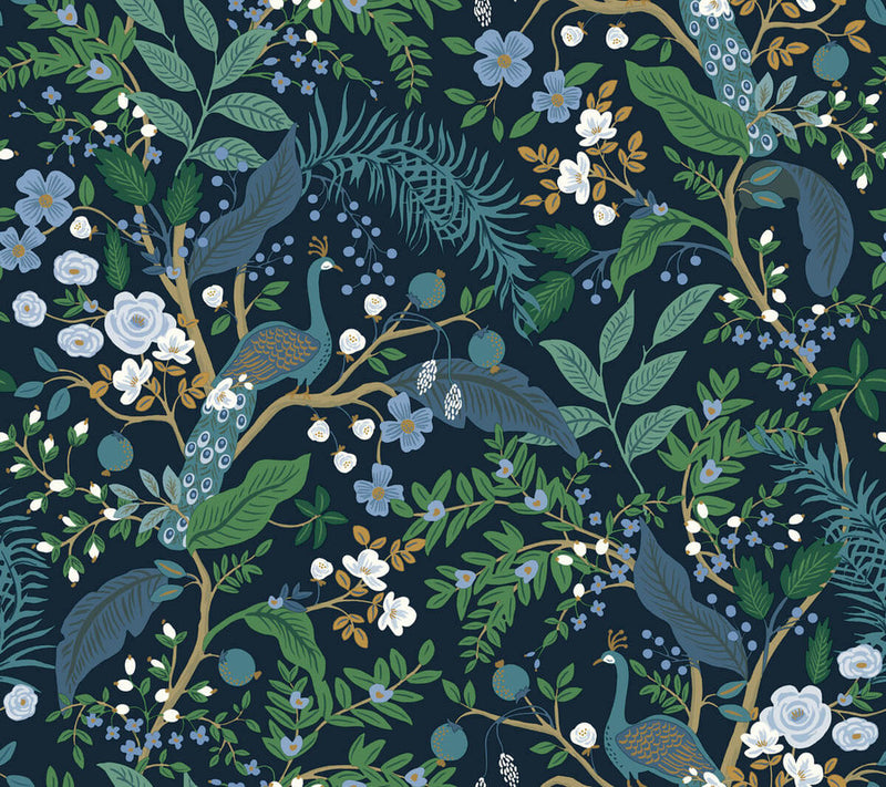 media image for Peacock Garden Peel & Stick Wallpaper in Navy 271