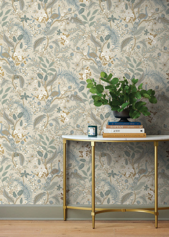 media image for Peacock Garden Peel & Stick Wallpaper in Linen 29