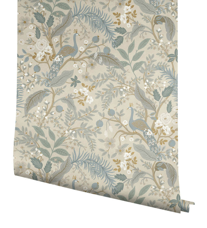 media image for Peacock Garden Peel & Stick Wallpaper in Linen 269