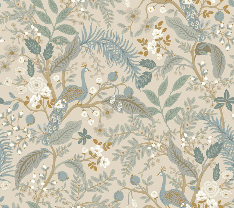 media image for Peacock Garden Peel & Stick Wallpaper in Linen 29