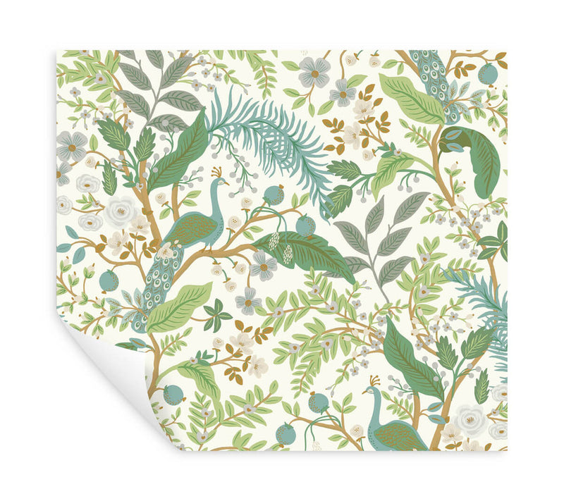 media image for Peacock Garden Peel & Stick Wallpaper in White 214