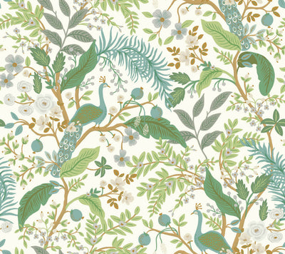 product image of Peacock Garden Peel & Stick Wallpaper in White 599