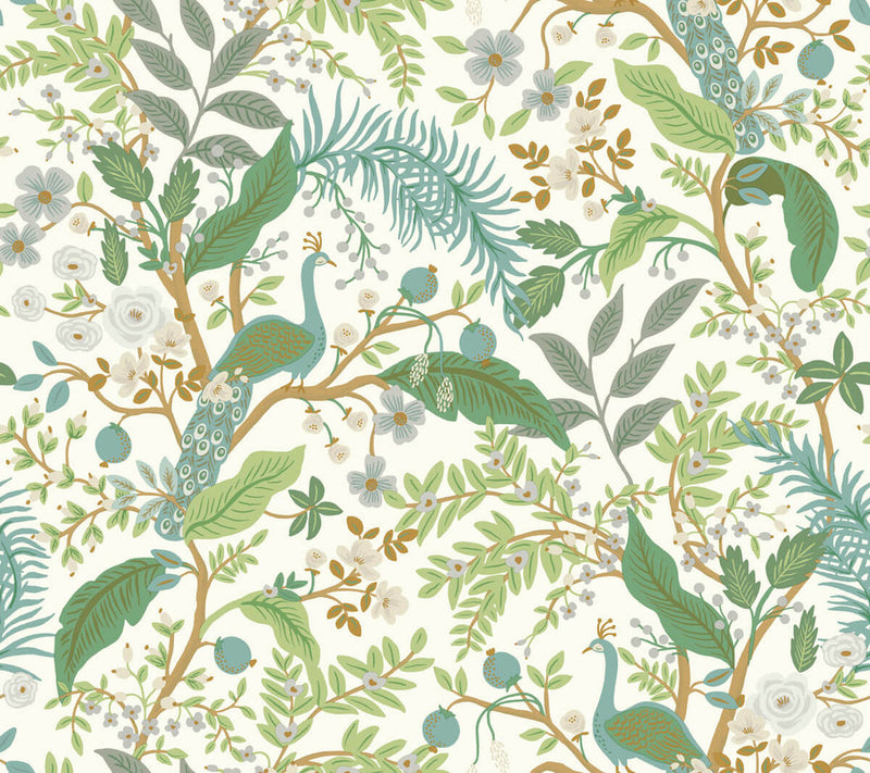 media image for Peacock Garden Peel & Stick Wallpaper in White 234