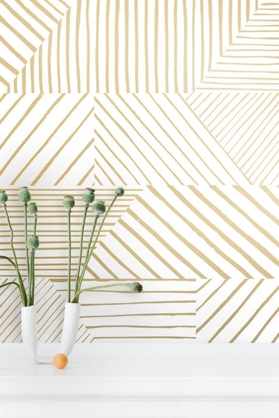 product image for Parquet Wallpaper in Gold on Cream design by Thatcher Studio 8