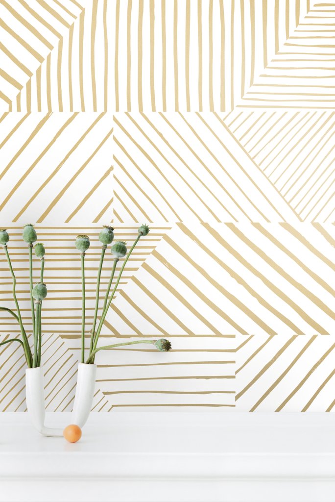 media image for Parquet Wallpaper in Gold on Cream design by Thatcher Studio 220