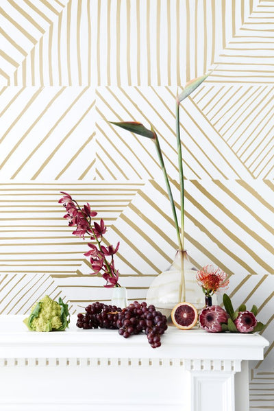 product image for Parquet Wallpaper in Gold on Cream design by Thatcher Studio 95