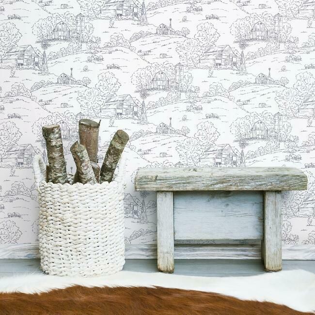 media image for Pasture Toile Wallpaper in Navy and White from the Simply Farmhouse Collection by York Wallcoverings 266
