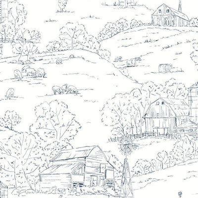 product image for Pasture Toile Wallpaper in Navy and White from the Simply Farmhouse Collection by York Wallcoverings 99